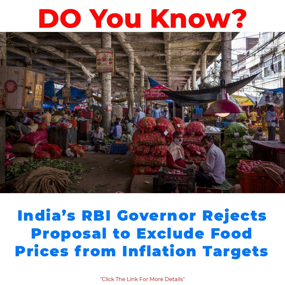 India’s RBI Governor Rejects Proposal to Exclude Food Prices from Inflation Targets