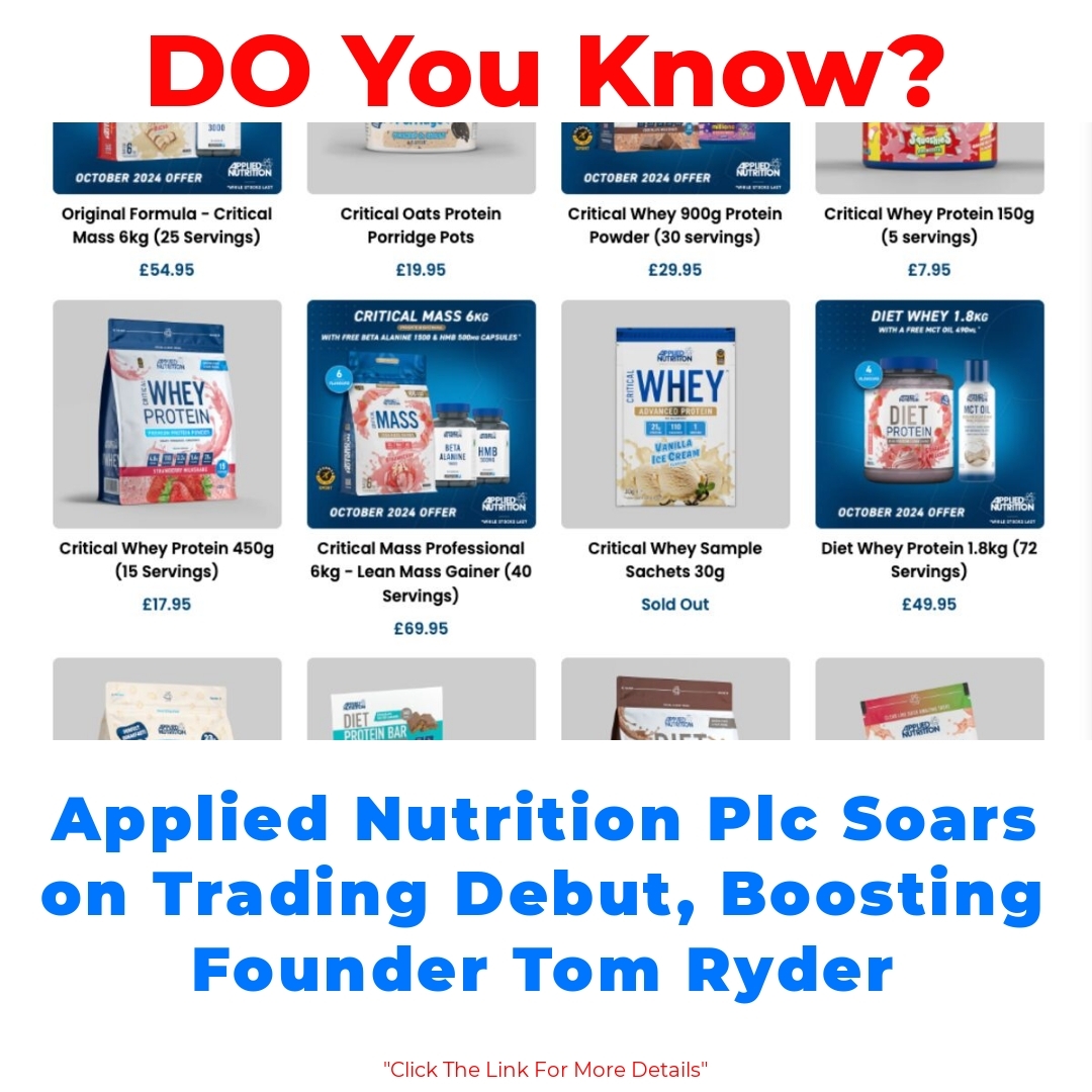 Applied Nutrition Plc Soars on Trading Debut, Boosting Founder Tom Ryder

#AppliedNutrition #TradingDebut #TomRyder #StockMarket #Investing #Entrepreneurship #SuccessStory