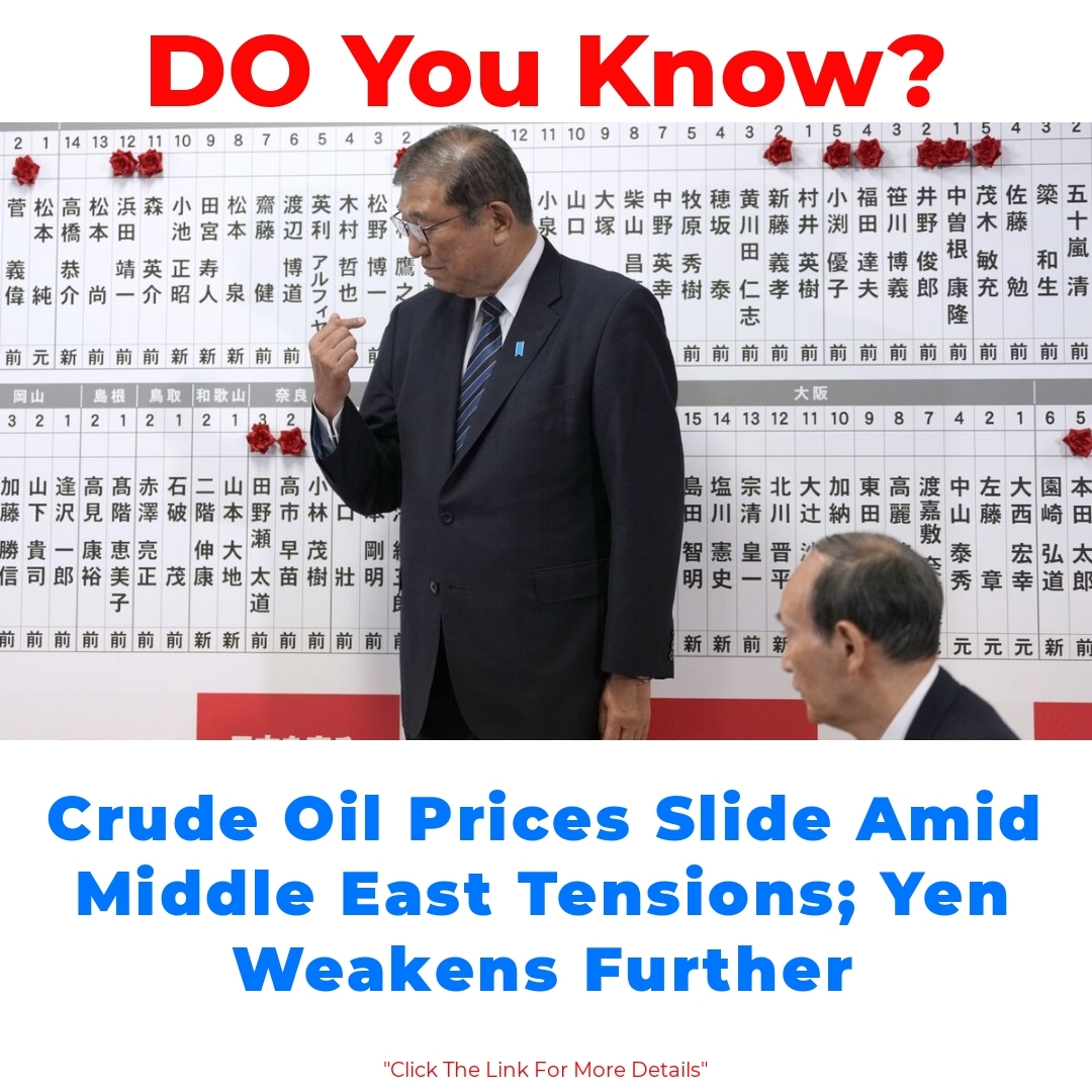 Crude Oil Prices Slide Amid Middle East Tensions; Yen Weakens Further